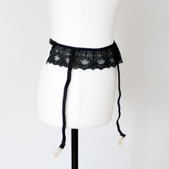 Lily of France Black Lace Garter Belt 4 Suspenders One Size Vintage Lingerie P46 - Picture 5 of 9